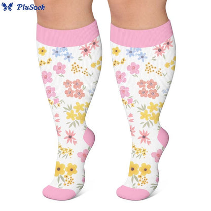 Chaussettes de compression grandes tailles à fleurs pastel - image 7