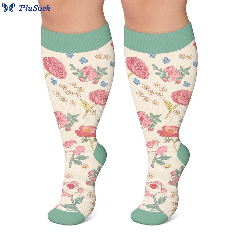 Chaussettes de compression grandes tailles à fleurs pastel - image 6