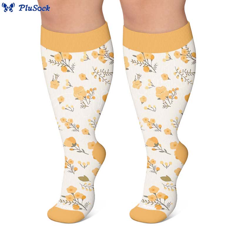 Chaussettes de compression grandes tailles à fleurs pastel - image 5