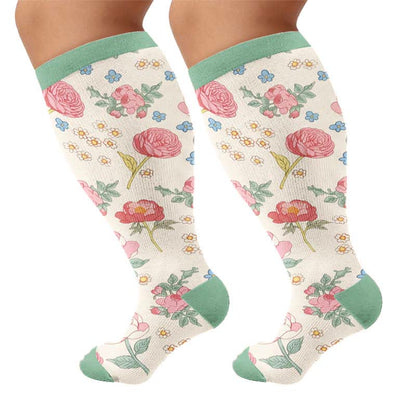Chaussettes de compression grandes tailles à fleurs pastel - Vert (1 paire) - 4XL - image 8