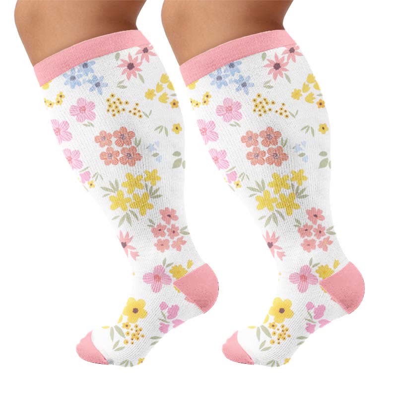 Chaussettes de compression grandes tailles à fleurs pastel - Rose (1 paire) - 4XL - image 9