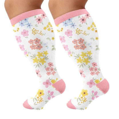 Chaussettes de compression grandes tailles à fleurs pastel - Rose (1 paire) - 4XL - image 9
