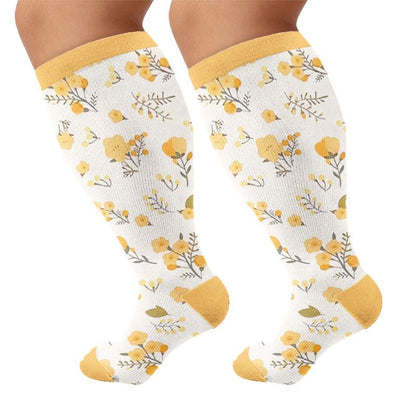 Chaussettes de compression grandes tailles à fleurs pastel - Jaune (1 paire) - 4XL - image 10