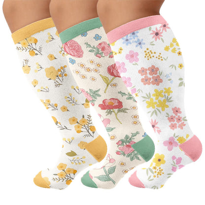 Chaussettes de compression grandes tailles à fleurs pastel - Multicolore (3 paires) - 4XL - image 4