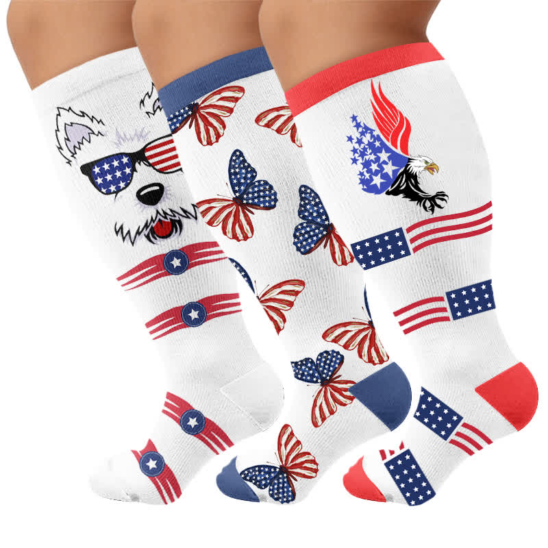 Chaussettes de compression grandes tailles à motifs d'animaux patriotiques - Multicolore (3 paires) - 4XL(1 paire) - image 4
