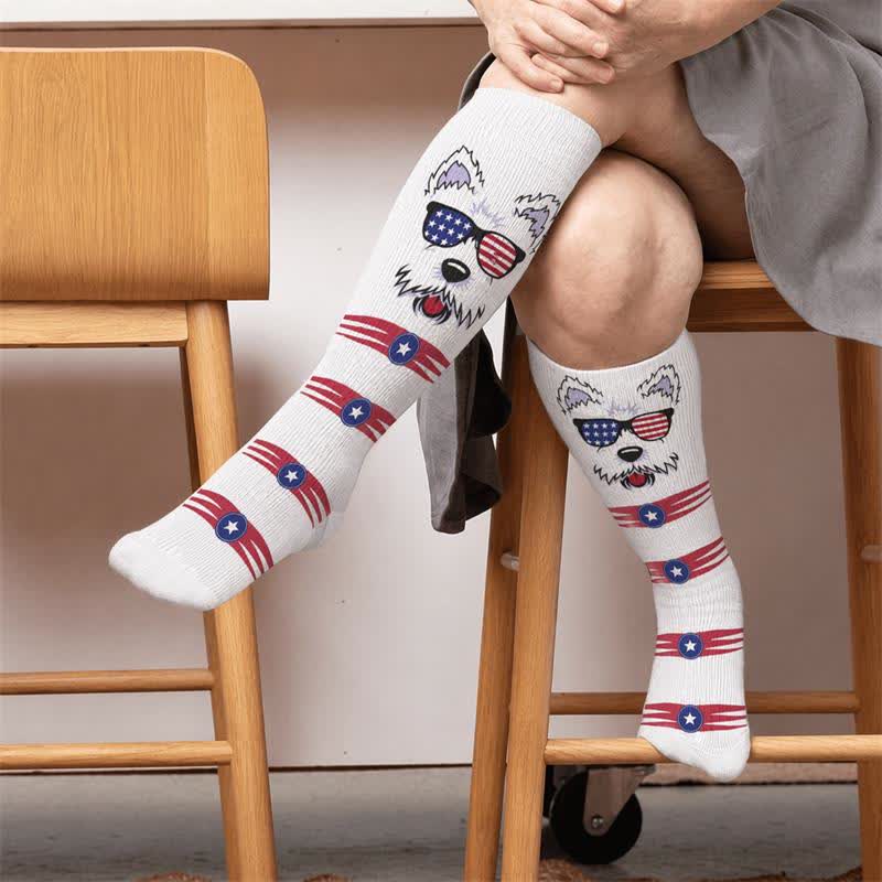 Chaussettes de compression grandes tailles à motifs d'animaux patriotiques - Blanc (1 paire) - 4XL(1 paire) - image 1
