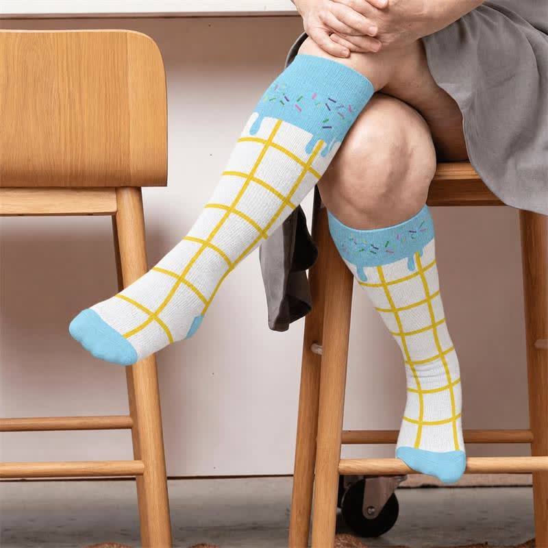 Chaussettes de compression grande taille à la délicieuse crème glacée - Bleu (1 paire) - 4XL(1 paire) - image 1