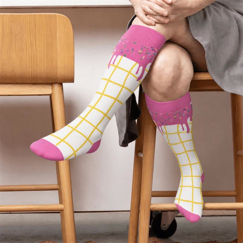 Chaussettes de compression grande taille à la délicieuse crème glacée - Rose (1 paire) - 4XL(1 paire) - image 3