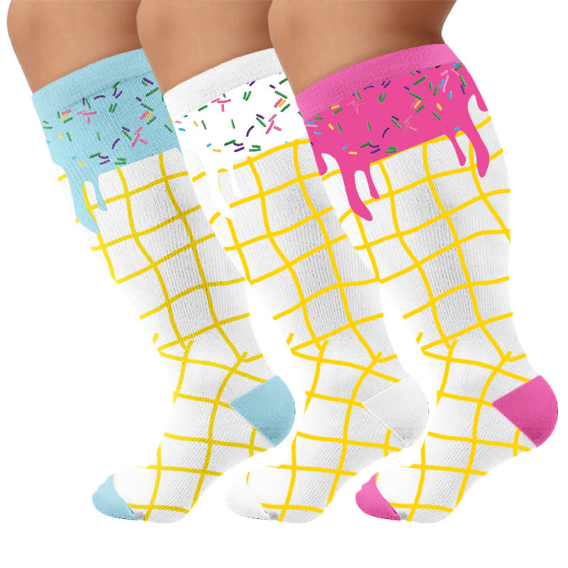 Chaussettes de compression grande taille à la délicieuse crème glacée - Multicolore (3 paires) - 4XL(1 paire) - image 4