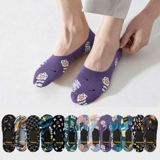 Chaussettes invisibles à imprimé animalier ludique (7 paires) - image 0