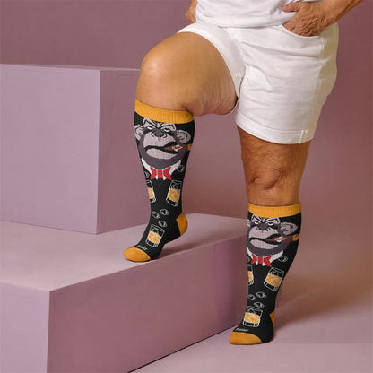 Chaussettes de compression grandes tailles à motif animal abstrait - Noir (1 paire) - 4XL - image 3