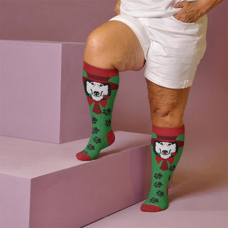 Chaussettes de compression grandes tailles à motif animal abstrait - Vert (1 paire) - 4XL - image 1