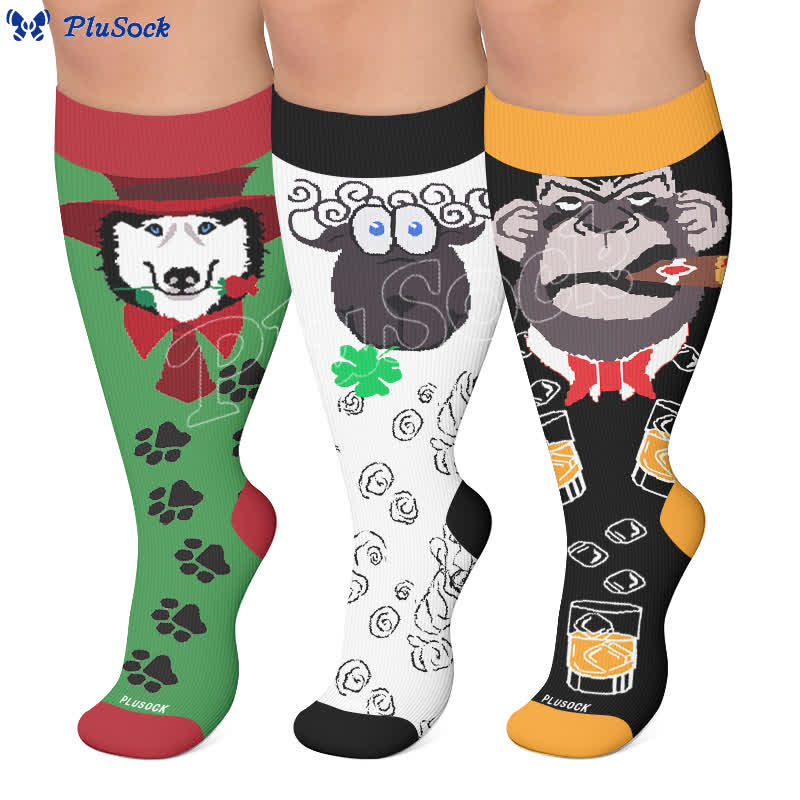 Chaussettes de compression grandes tailles à motif animal abstrait - image 0