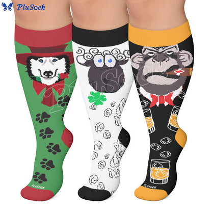Chaussettes de compression grandes tailles à motif animal abstrait - image 0