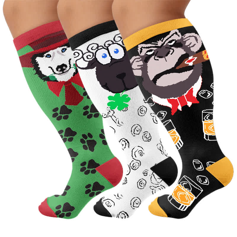 Chaussettes de compression grandes tailles à motif animal abstrait - Multicolore (3 paires) - 4XL - image 4