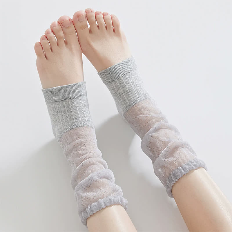 Chaussettes montantes en dentelle transparente (3 paires) - Gris - UE35-39 (US2-6) - image 3