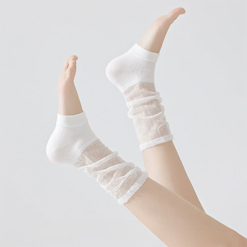 Chaussettes montantes en dentelle transparente (3 paires) - Blanc - UE35-39 (US2-6) - image 2