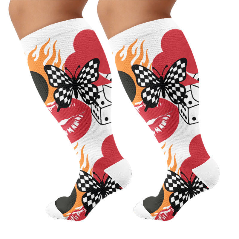 Chaussettes de compression papillon créatives grandes tailles - Blanc (1 paire) - 4XL - image 8