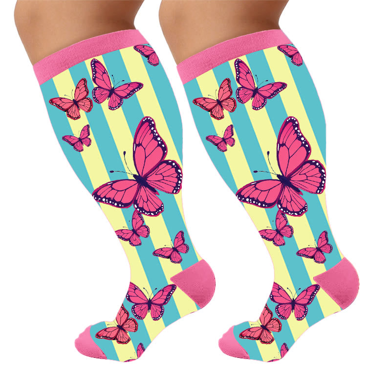 Chaussettes de compression papillon créatives grandes tailles - Rose (1 paire) - 4XL - image 10