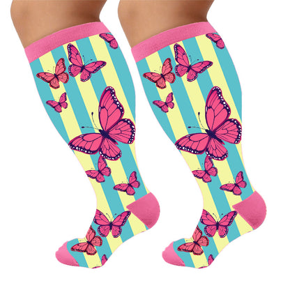 Chaussettes de compression papillon créatives grandes tailles - Rose (1 paire) - 4XL - image 10