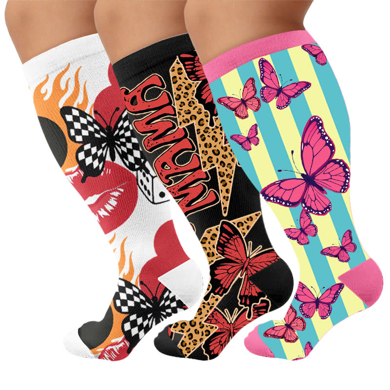 Chaussettes de compression papillon créatives grandes tailles - Multicolore (3 paires) - 4XL - image 4
