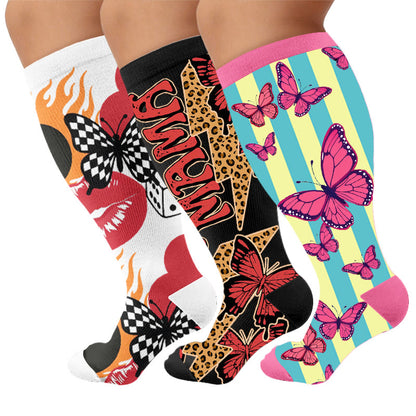 Chaussettes de compression papillon créatives grandes tailles - Multicolore (3 paires) - 4XL - image 4