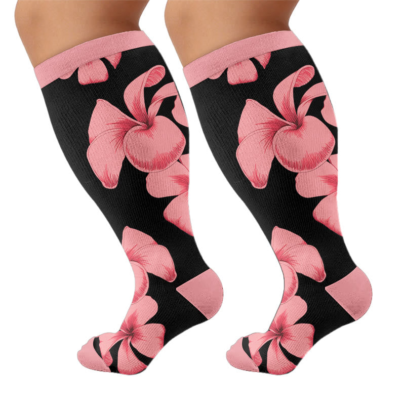 Chaussettes de compression Tulip Bloom grande taille - Rose (1 paire) - 4XL - image 8