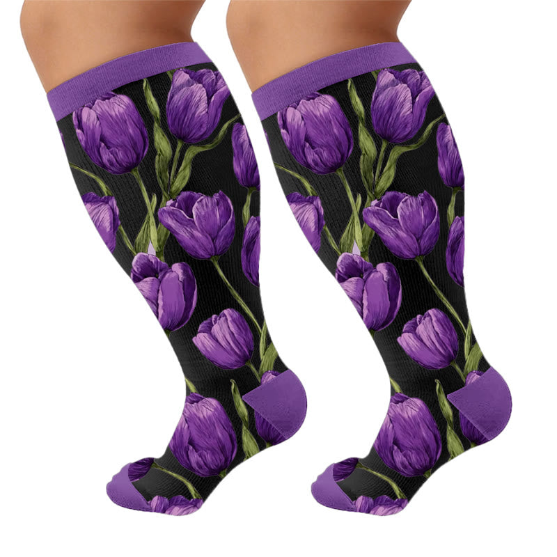 Chaussettes de compression Tulip Bloom grande taille - Violet (1 paire) - 4XL - image 9