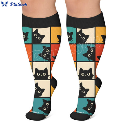 Chaussettes de compression grande taille à motif chat noir - image 7