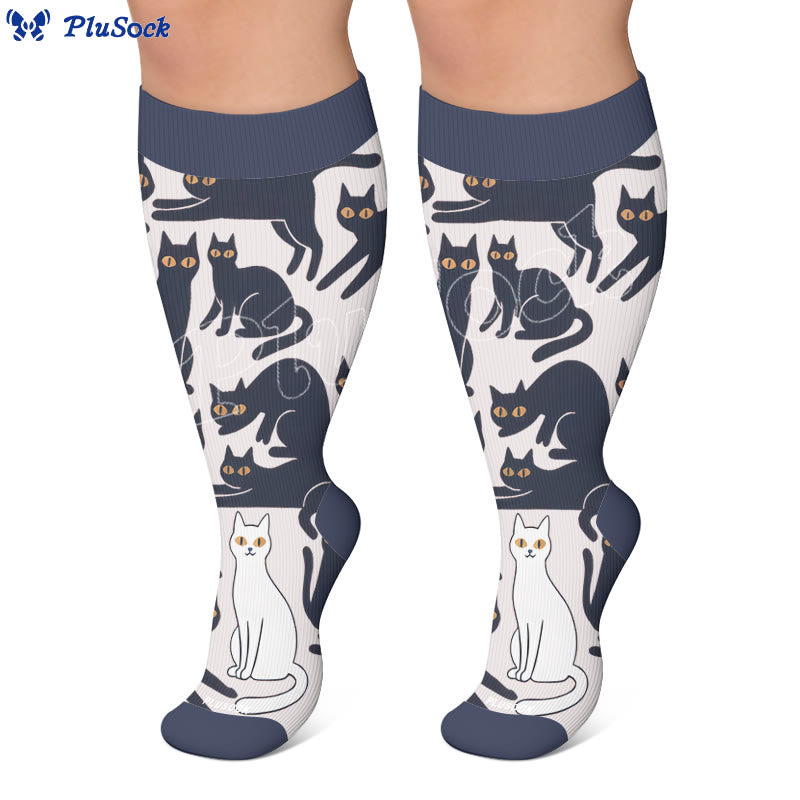 Chaussettes de compression grande taille à motif chat noir - image 6