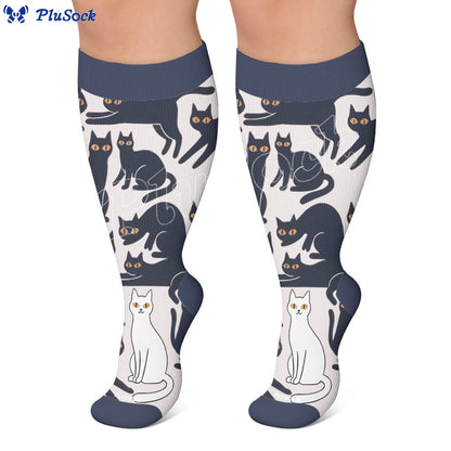 Chaussettes de compression grande taille à motif chat noir - image 6