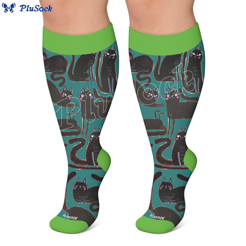 Chaussettes de compression grande taille à motif chat noir - image 5