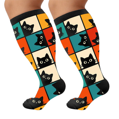 Chaussettes de compression grande taille à motif chat noir - Noir (1 paire) - 4XL - image 10