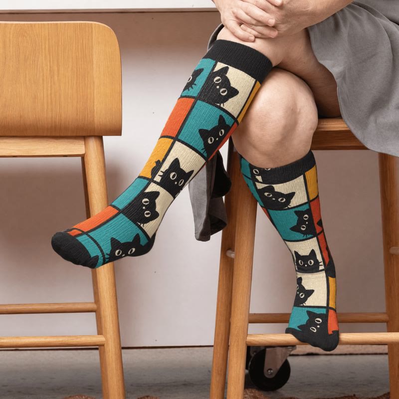 Chaussettes de compression grande taille à motif chat noir - image 3