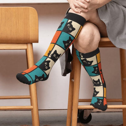 Chaussettes de compression grande taille à motif chat noir - image 3