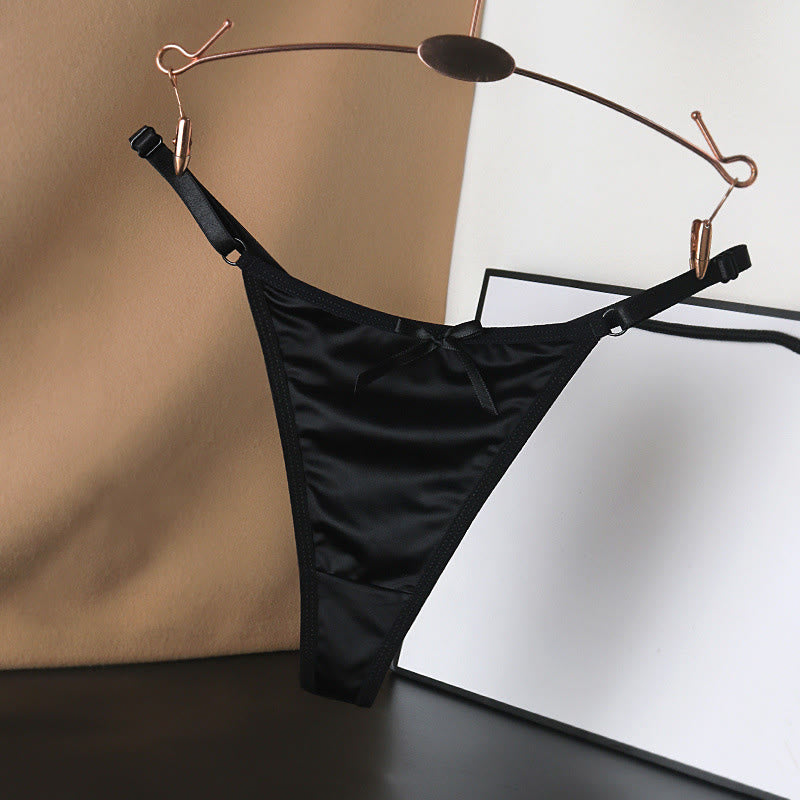 Culottes string en satin soyeux avec nœud (paquet de 4) - Noir - L - image 12