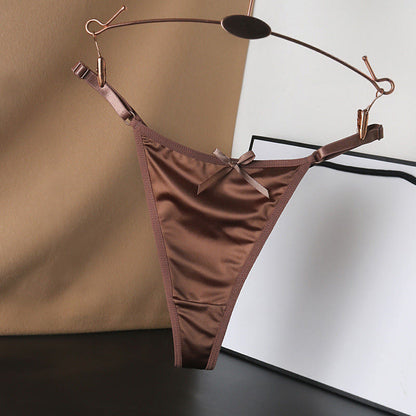 Culottes string en satin soyeux avec nœud (paquet de 4) - Café - L - image 9
