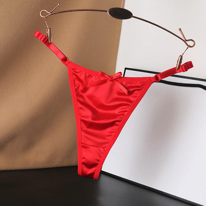 Culottes string en satin soyeux avec nœud (paquet de 4) - Rouge - L - image 14