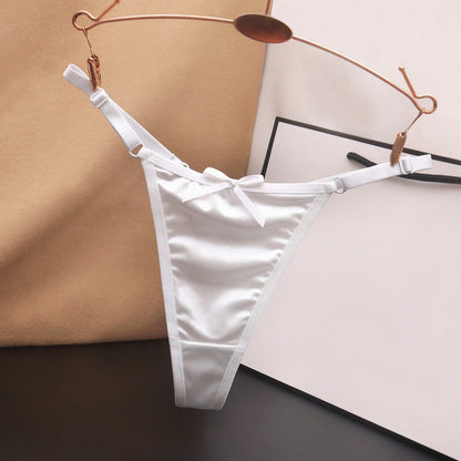 Culottes string en satin soyeux avec nœud (paquet de 4) - Blanc - L - image 10