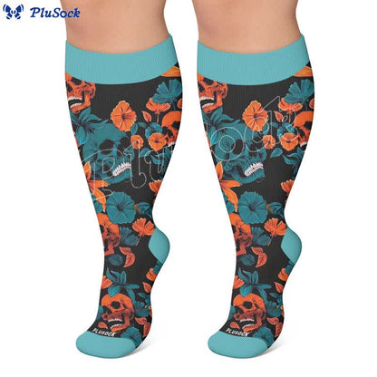 Chaussettes de compression grandes tailles à motif de crâne et fleurs - image 6