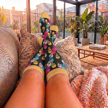 Chaussettes de compression grandes tailles à motif de crâne et fleurs - image 2