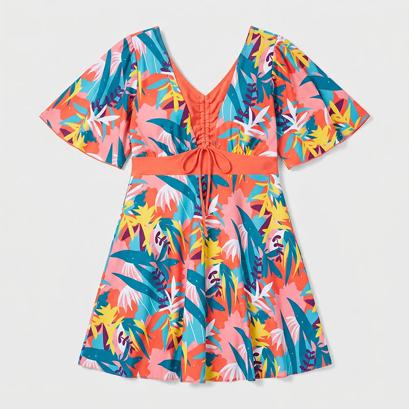 Robe de bain Tropical Bloom à col en V et dos nu - Orange - 4XL - image 11