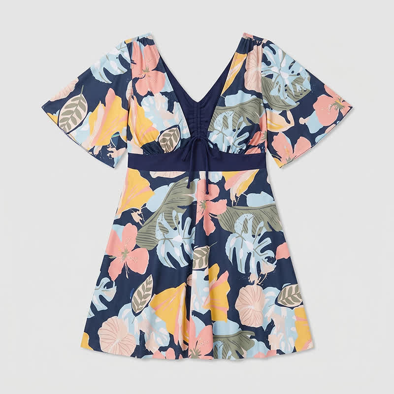 Robe de bain Tropical Bloom à col en V et dos nu - Bleu marine - 4XL - image 10