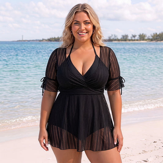 Maillot de bain cache-cœur noir transparent - Noir - 4XL - image 0