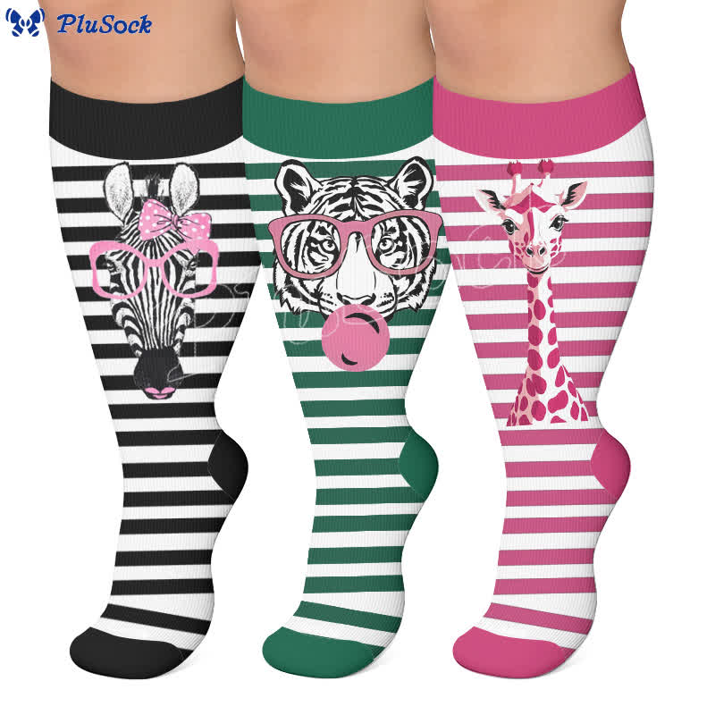 Chaussettes de compression à rayures zébrées grande taille - image 0