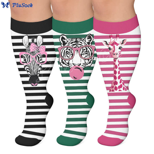 Chaussettes de compression à rayures zébrées grande taille - image 0