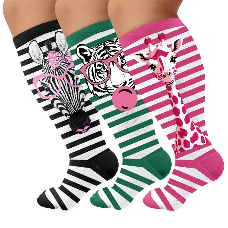 Chaussettes de compression à rayures zébrées grande taille - Multicolore (3 paires) - 4XL - image 4