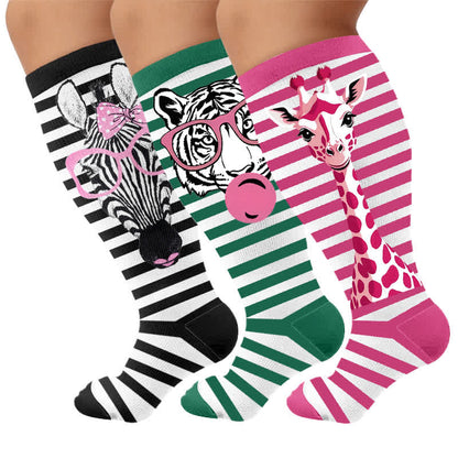 Chaussettes de compression à rayures zébrées grande taille - Multicolore (3 paires) - 4XL - image 4