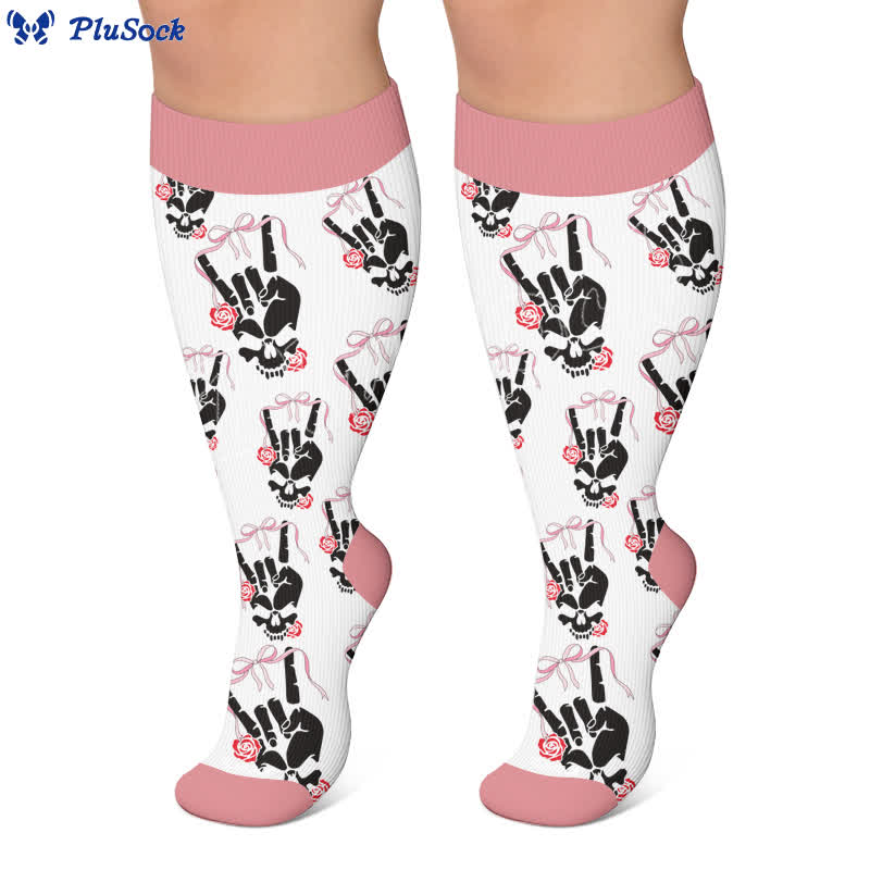 Chaussettes de compression grande taille en forme de cœur, nœud et crâne - image 5