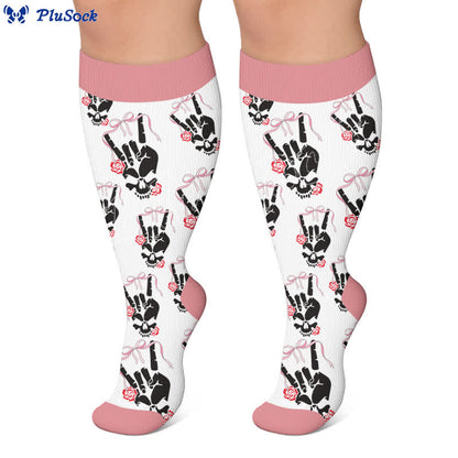 Chaussettes de compression grande taille en forme de cœur, nœud et crâne - image 5